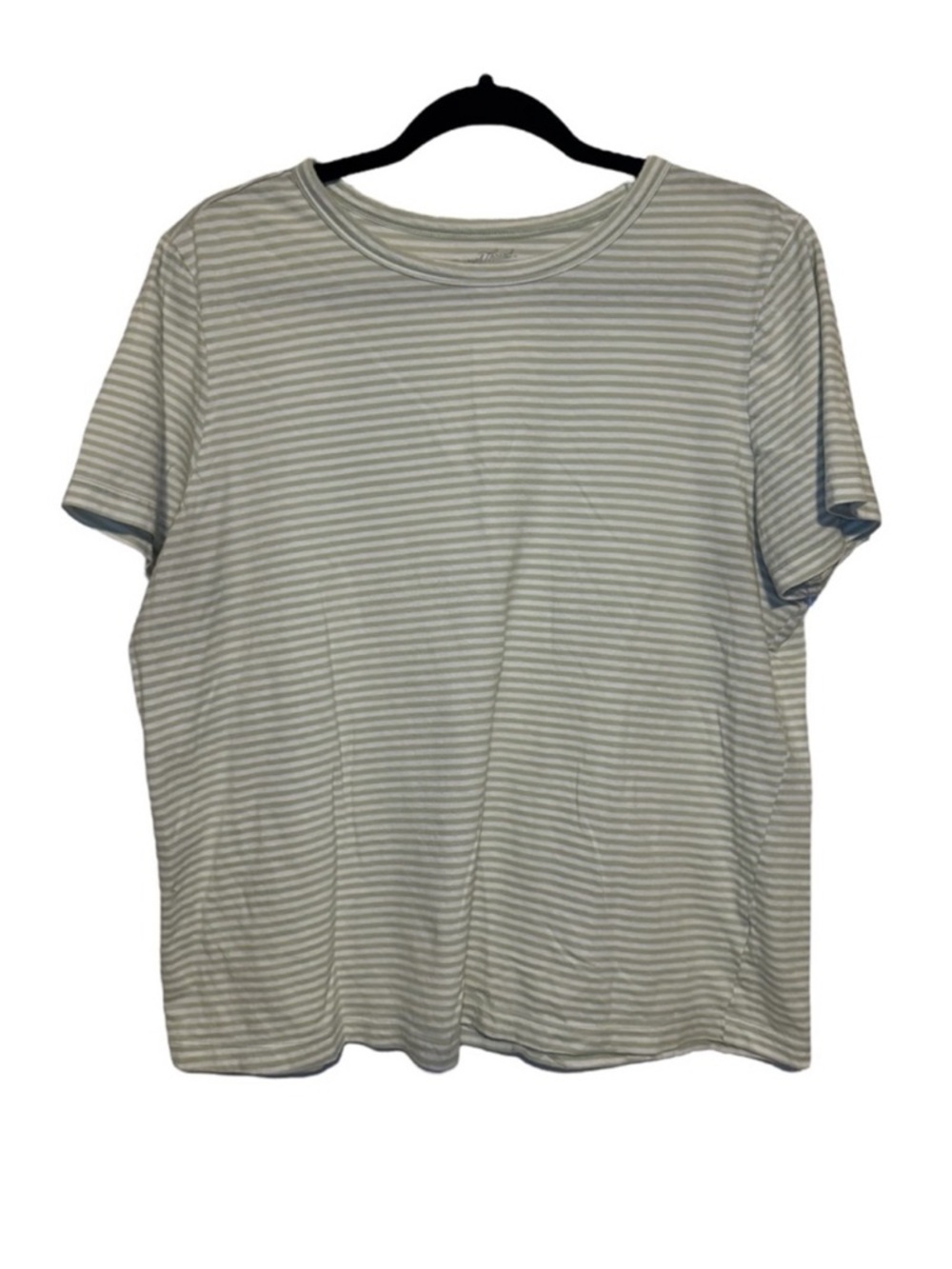 Universal Thread Light Green White Striped Cotton Tee Large